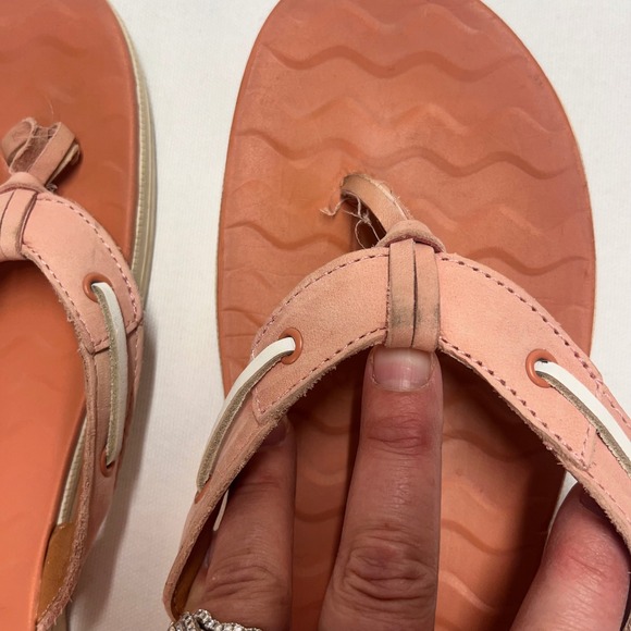 Sperry Women's Flip Flops Sandals Pink Leather Boat Shoes Size 10M - Picture 2 of 6